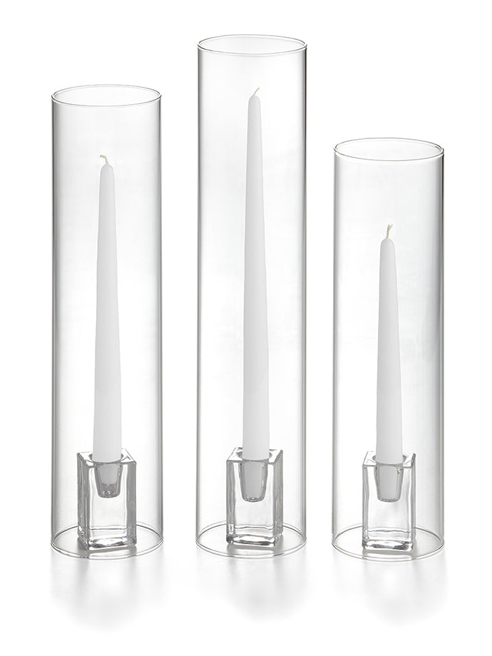 36 Taper Candles, 36 Glass Chimneys and 36 Square Block Holders - Yummicandles product image