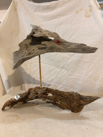 Driftwood Bird with Eyes from Bird Glass Eyes Bundle - Red Parrot Glass Eyes