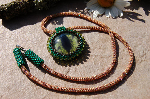 beaded evil eye necklace pendant with glass eye