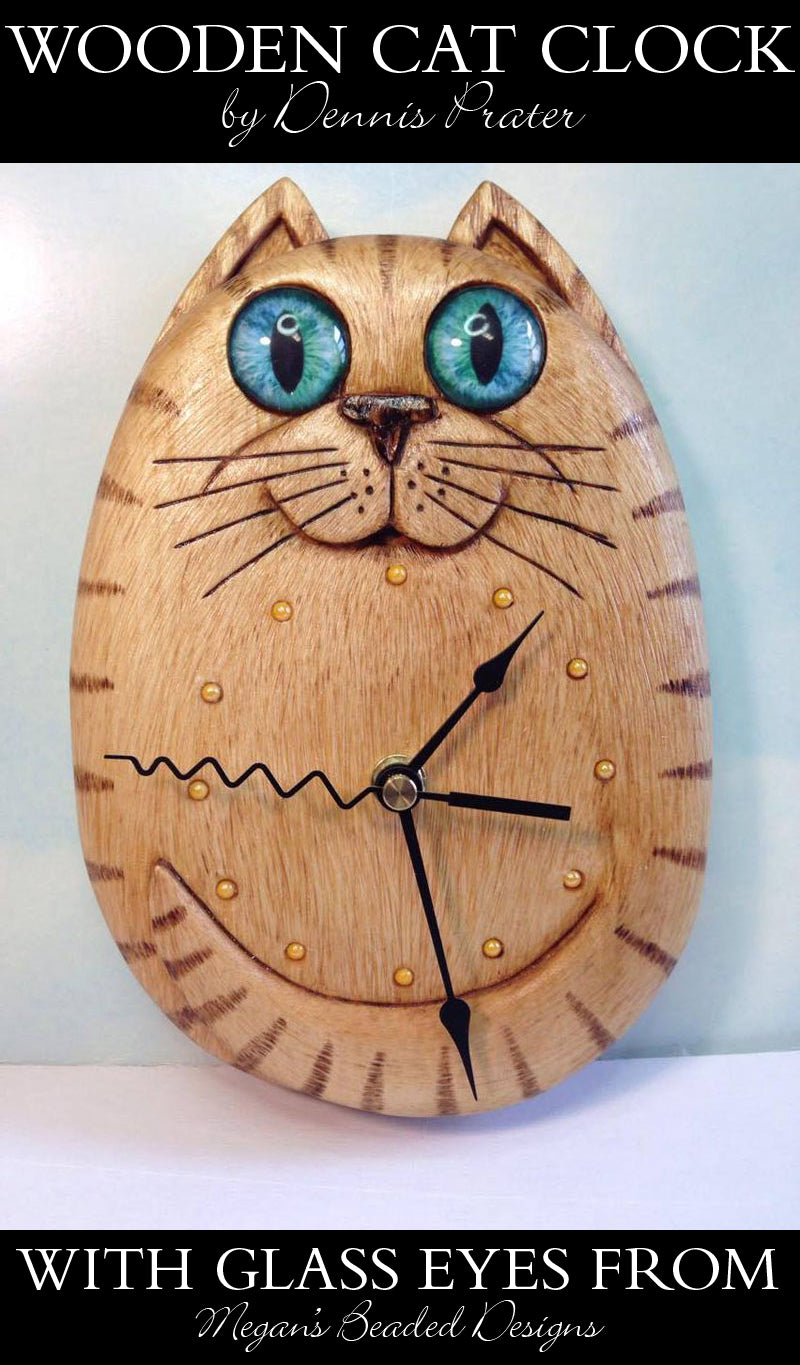 wooden cat clock