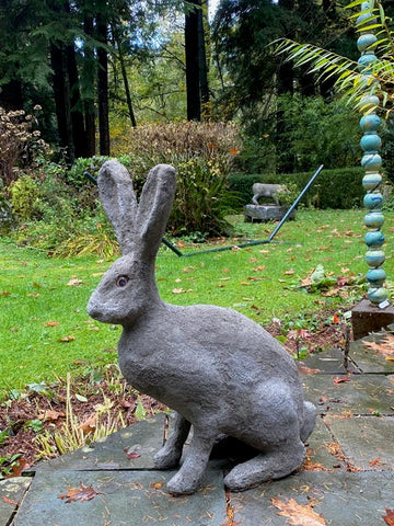 Concrete Bunny with Brown Rabbit Glass Eyes