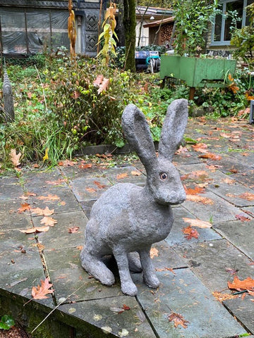 Concrete Bunny with Brown Rabbit Glass Eyes