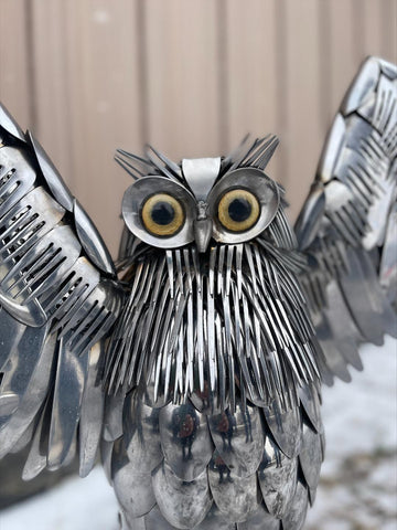 metal owl sculpture in Canada