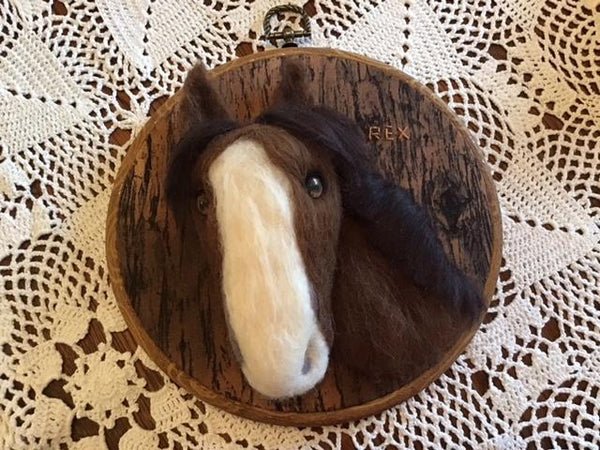 horse felted 3D pet portrait with realistic glass eyes