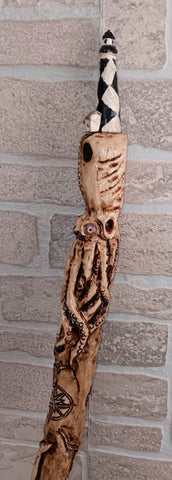 Carved wooden walking stick