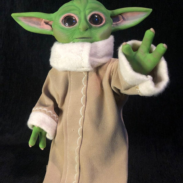 baby yoda grogu polymer clay sculpture with glass eyes