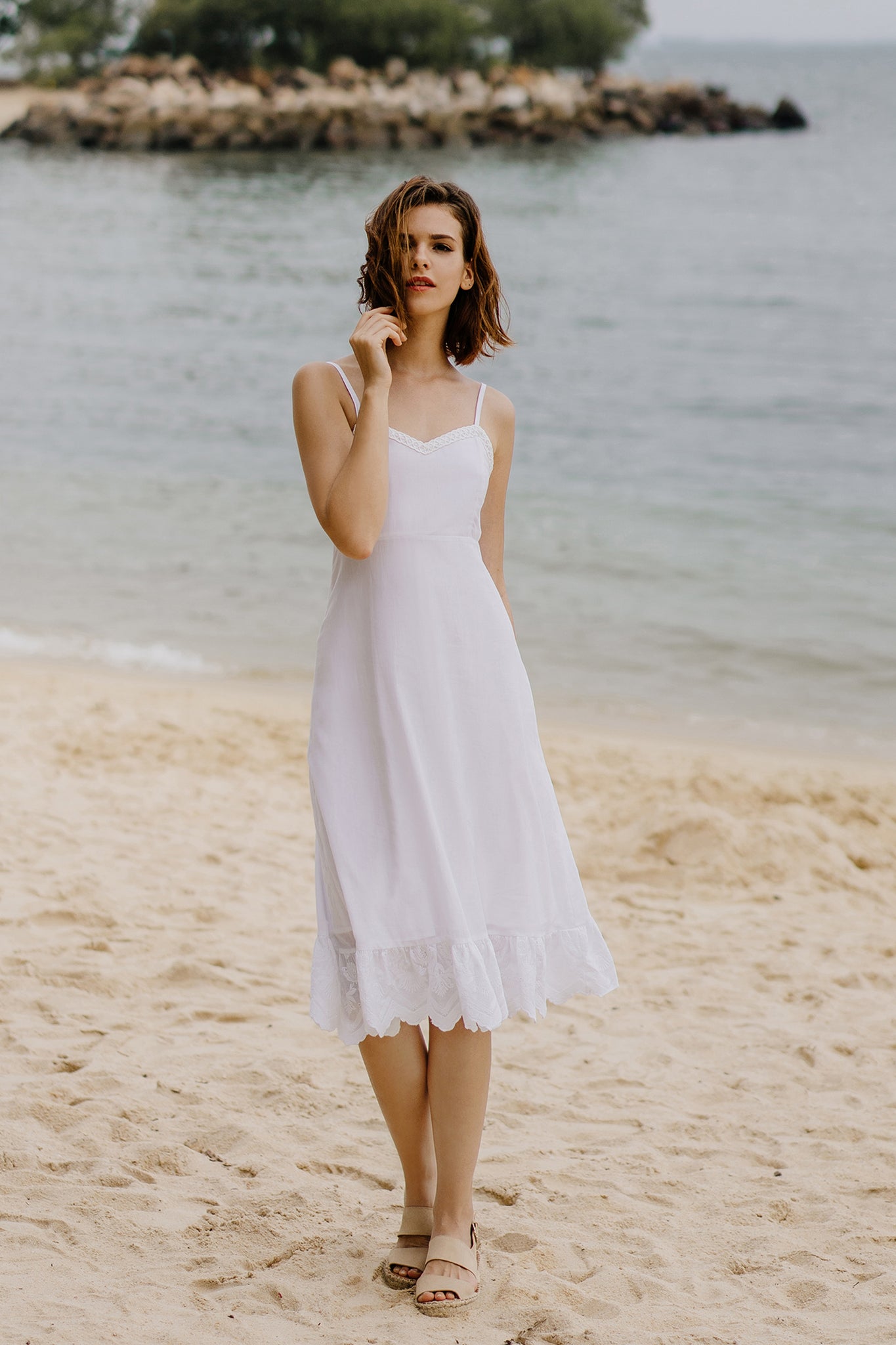 white strap midi dress