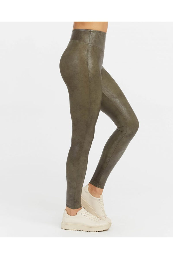 Faux Leather Croc Shine Leggings in Darken Olive