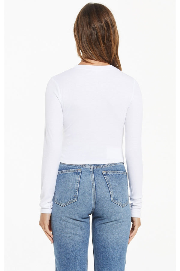 Gelina Cropped Long Sleeve Top in White