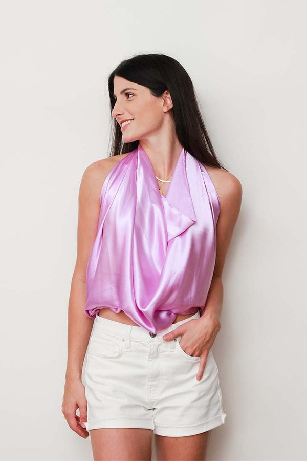 Silk Scarf Top in Light Purple