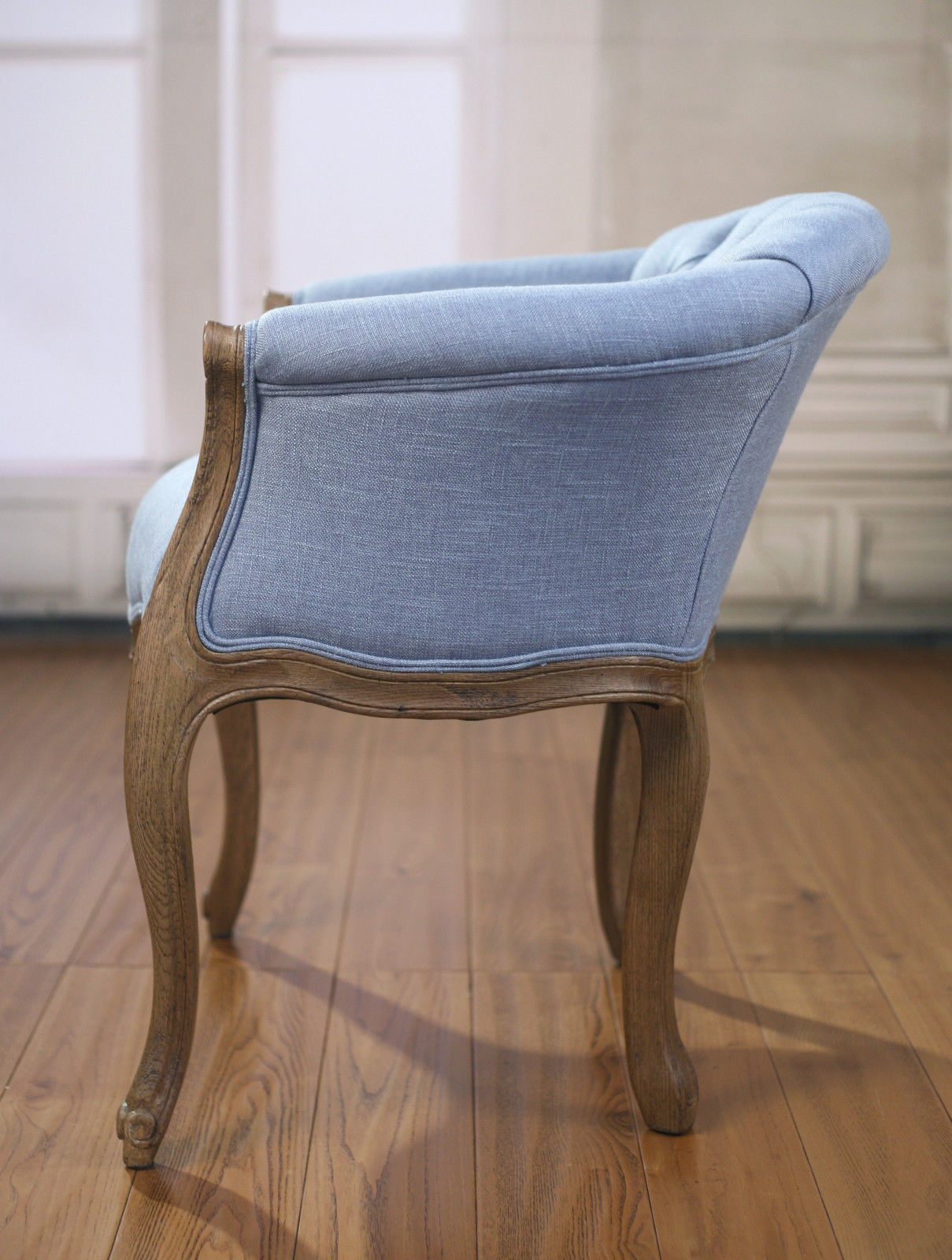 Dining Chair French Provincial Oak Button Bedroom Chair Blue Linen