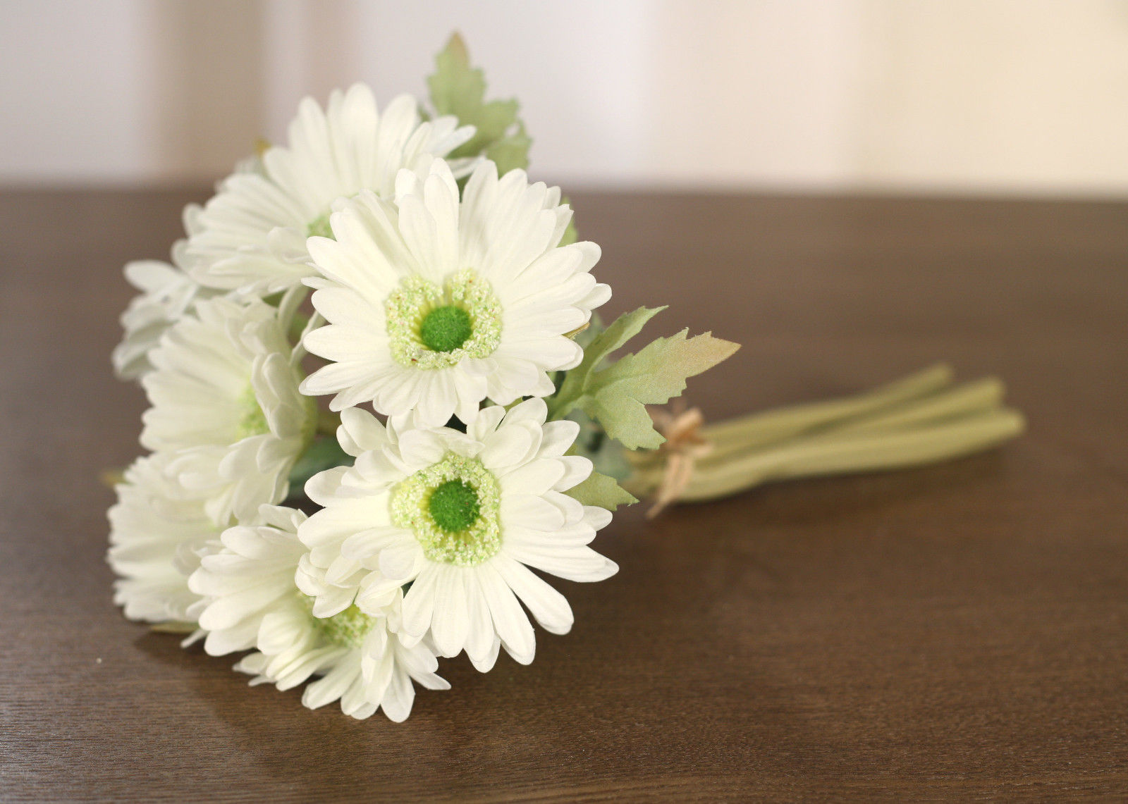 Bunch Of 7 Faux Gerberas Realistic White Artificial Silk Flowers