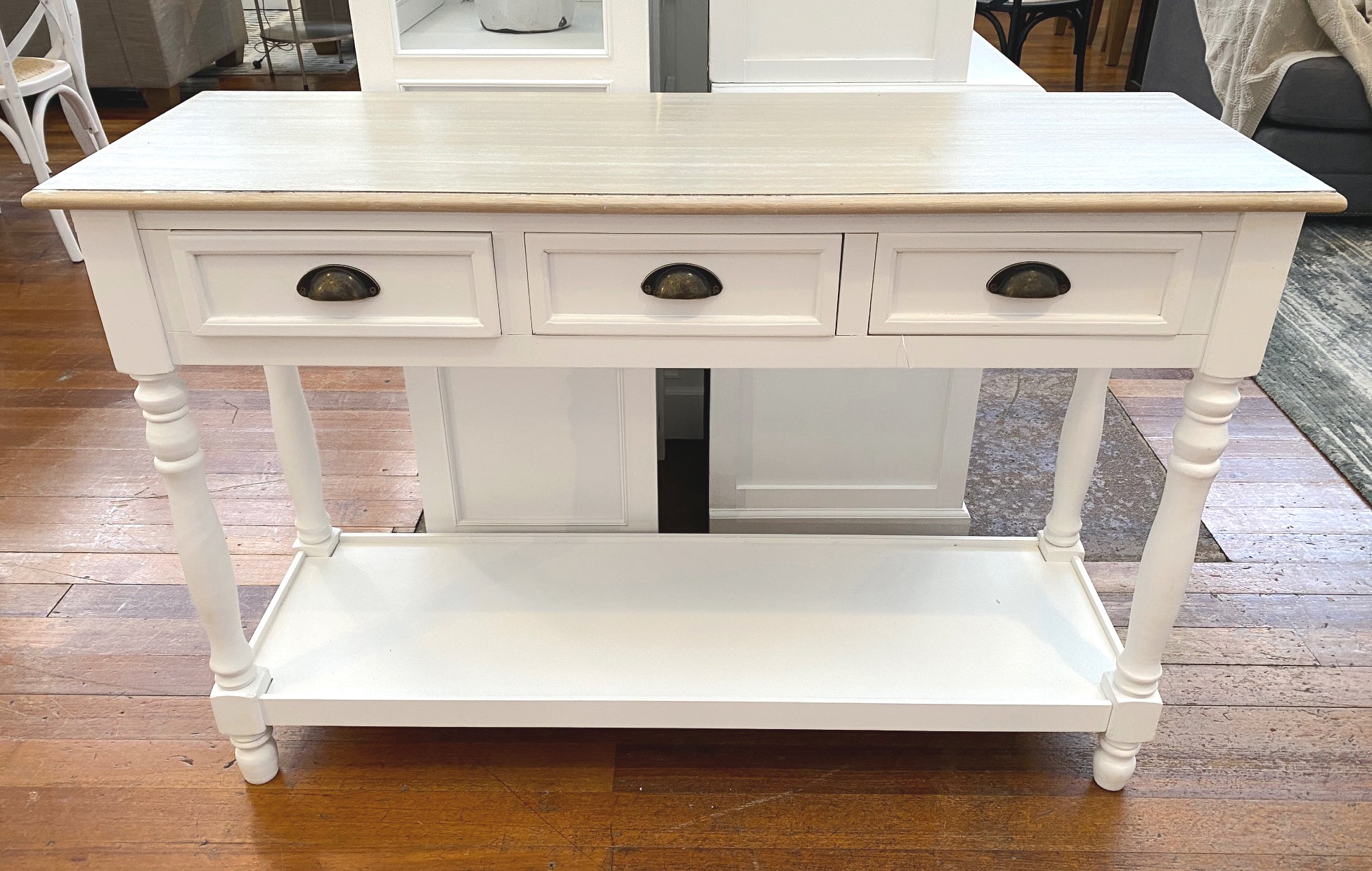 white and silver sofa table