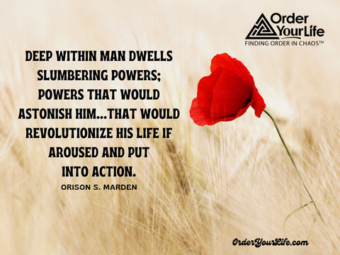 Deep within man dwells slumbering powers; powers that would astonish him...that would revolutionize his life if aroused and put into action. ~ Orison S. Marden