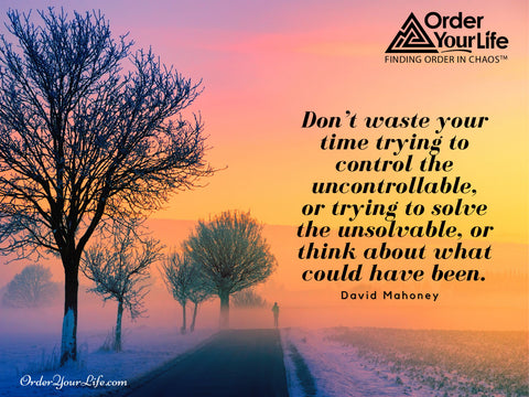 Don’t waste your time trying to control the uncontrollable, or trying to solve the unsolvable, or think about what could have been. ~ David Mahoney