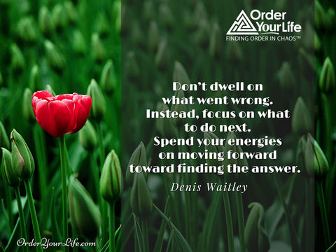 Don’t dwell on what went wrong. Instead, focus on what to do next. Spend your energies on moving forward toward finding the answer. ~ Denis Waitley 