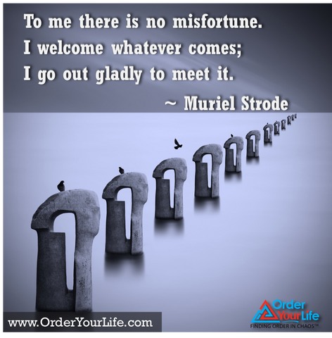 To me there is no misfortune. I welcome whatever comes; I go out gladly to meet it. ~ Muriel Strode