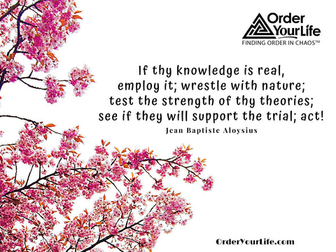 If thy knowledge is real, employ it; wrestle with nature; test the strength of thy theories; see if they will support the trial; act! ~ Jean Baptiste Aloysius