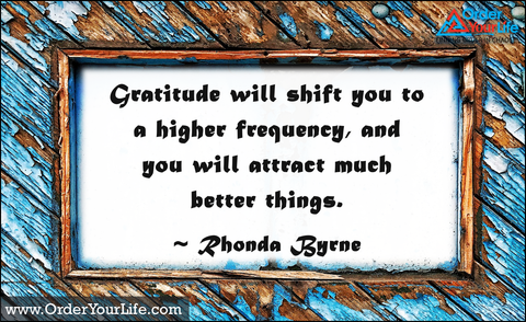 Gratitude will shift you to a higher frequency, and you will attract much better things. ~ Rhonda Byrne