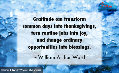 Gratitude can transform common days into thanksgivings, turn routine jobs into joy, and change ordinary opportunities into blessings. ~ William Arthur Ward