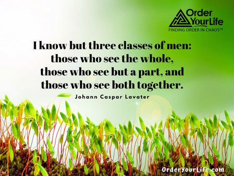 I know but three classes of men: those who see the whole, those who see but a part, and those who see both together. ~ Johann Caspar Lavater