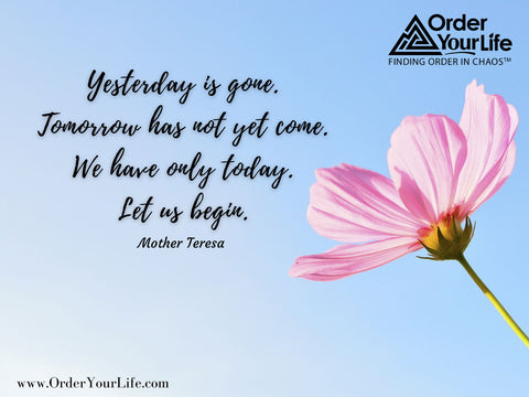 Yesterday is gone. Tomorrow has not yet come. We have only today. Let us begin. ~ Mother Teresa 