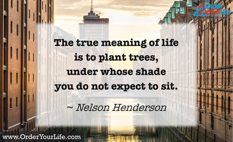 The true meaning of life is to plant trees, under whose shade you do not expect to sit. ~ Nelson Henderson