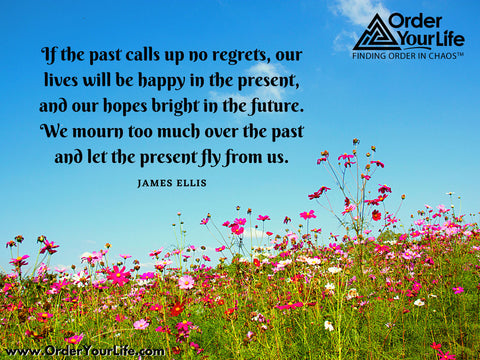 If the past calls up no regrets, our lives will be happy in the present, and our hopes bright in the future. We mourn too much over the past and let the present fly from us. ~ James Ellis