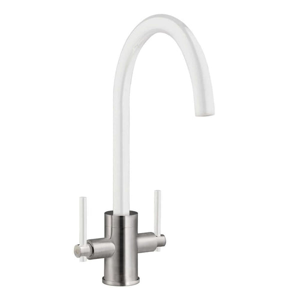 Prima+ Dual Lever Mixer Tap White Brushed Steel