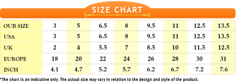 Kids Shoes Size Chart