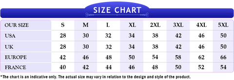 Men Pants Size Chart