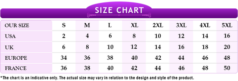 Women Dresses Size Chart