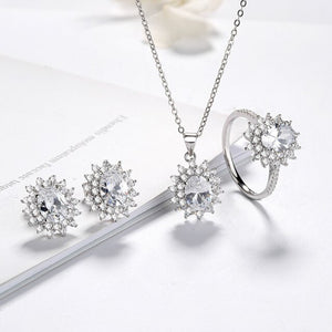 Women's 925 Sterling silver Flower Zircon Embedded Jewelry Set