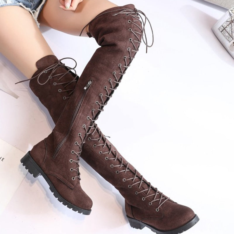 knee flat boots women's