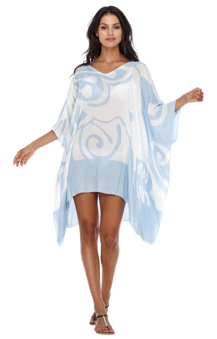 Short Butterfly Coverup Kaftan flowy Dress for the beach-loveshushi  light blue and white