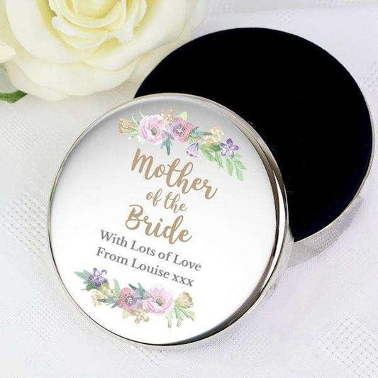 Personalised Floral Watercolour Mother of the Bride Wedding Round Trinket Box - Myhappymoments.co.uk