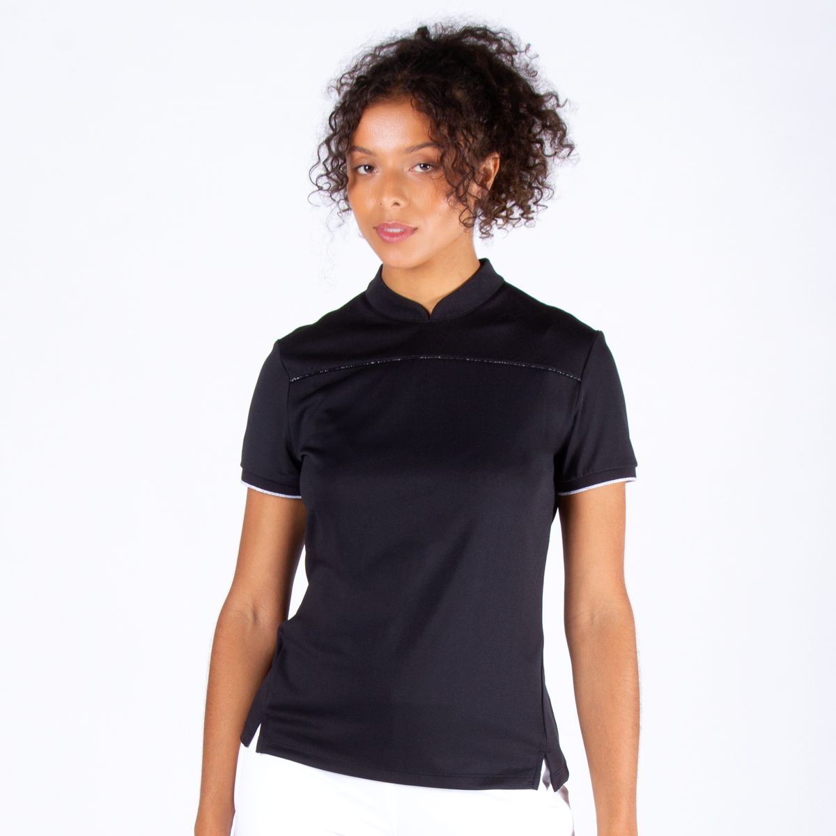 Ladies Short Sleeve Mock Top in Black - Nivo - The Golf Outfit