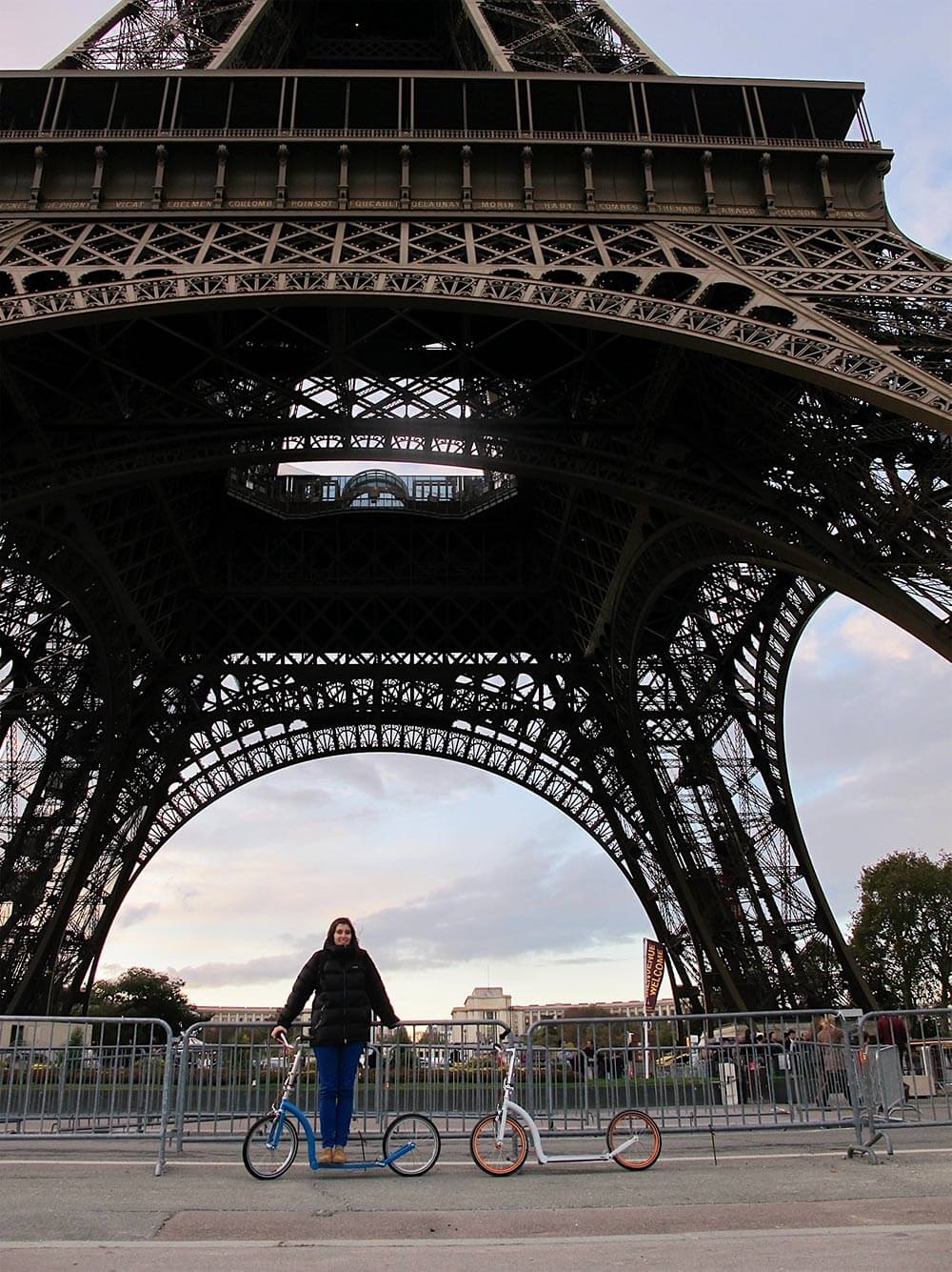 Eiffel tower with kick scooters