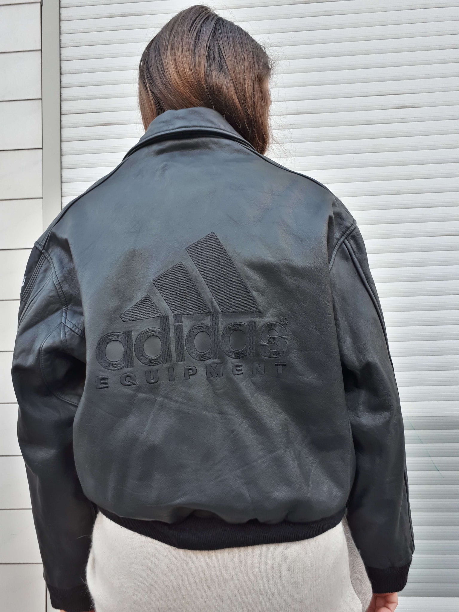 90s ADIDAS EQUIPMENT LEATHER JACKET | M – Past out