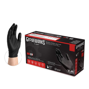 Ammex GlovePlus黑色丁腈工业一次性手套，无粉，5密耳，大，每盒100只