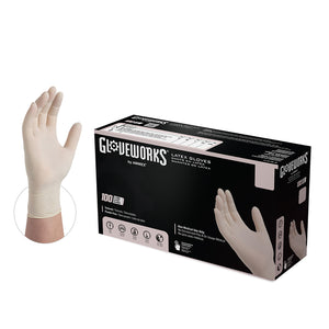 Ammex Gloveworks TLF象牙乳胶一次性手套，无粉，5毫升，中号，每盒100只