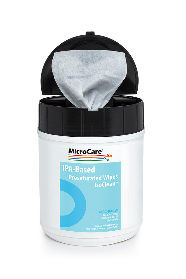 Micro Care MCC-BACW IsoClean Hi-Purity 99% Isopropyl Alcohol Cleaning Wipes, Tub of 100, 8