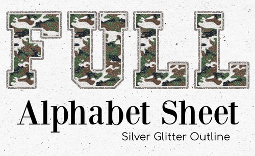 #21221- Screen Print Transfer Ready to Press - Camo FULL ALPHABET LETTERS