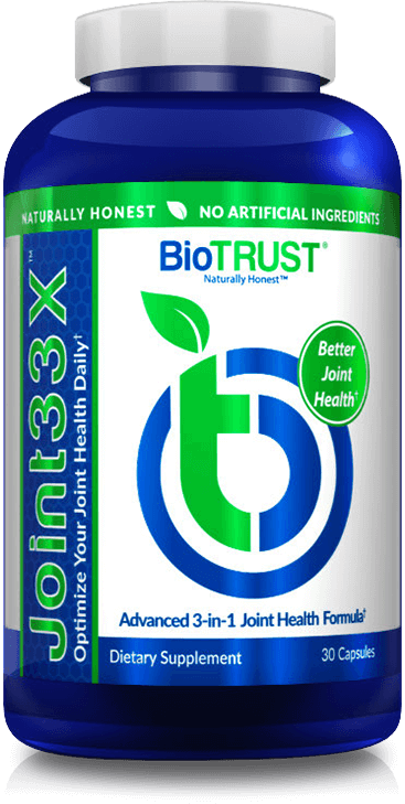 Bottle of BioTrust Joint 33X dietary supplement for joint health.