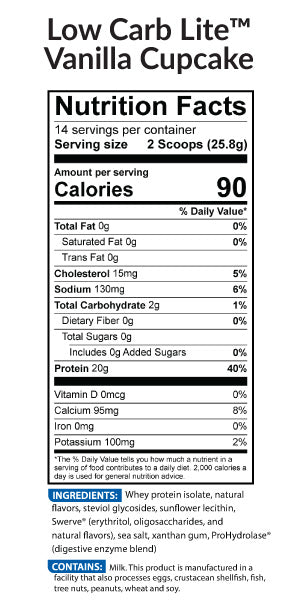 Low Carb Lite Vanilla Cupcake Nutrition Facts