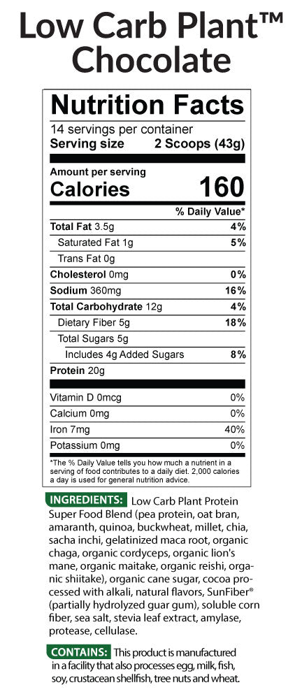 Low Carb Plant Chocolate Nutrition Facts