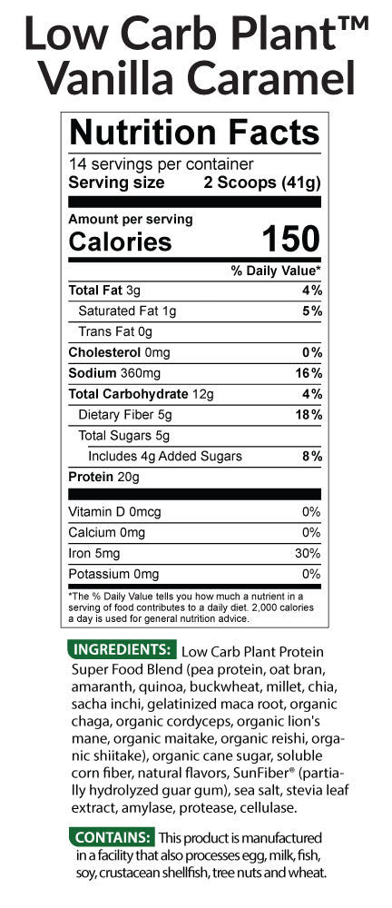 Low Carb Plant Vanilla Caramel Nutrition Facts