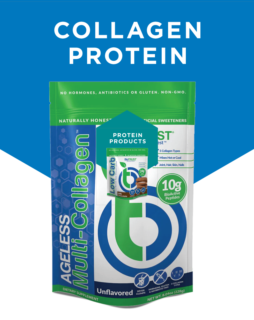 Box of unflavored Ageless Multi-Collagen Protein dietary supplement, with 10g of peptides.