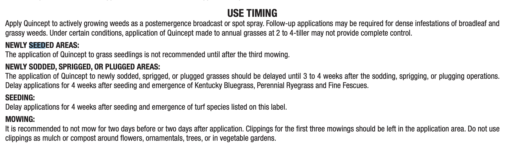 quincept herbicide seeding