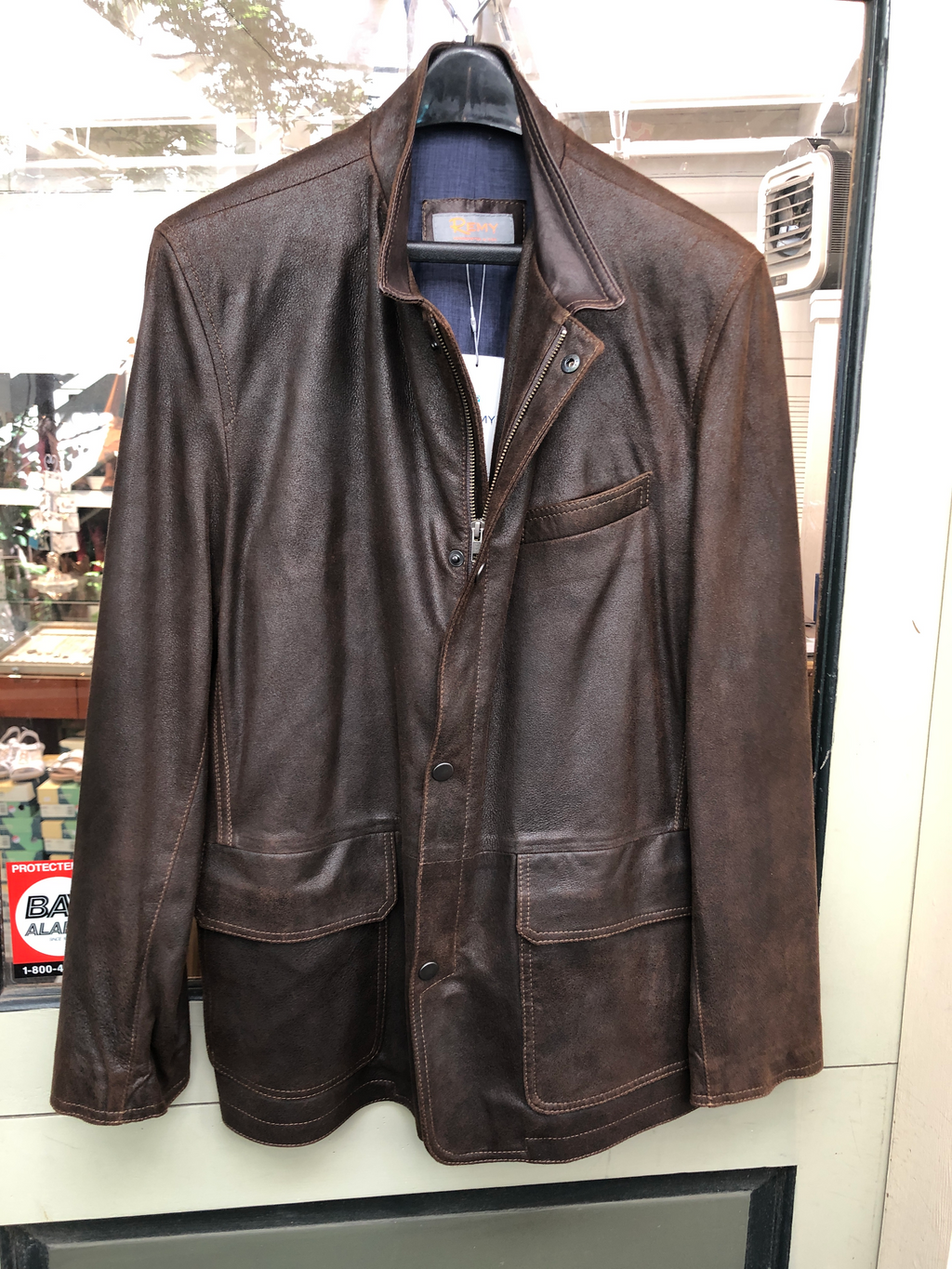 Men's Remy Black Leather Car Coat with Gray Shearling Collar